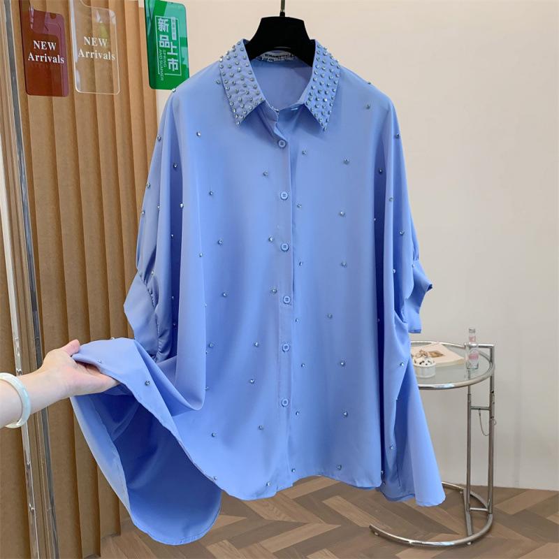 Camicia Larga Taglie Forti Manica a Pipistrello Strass Stile Hong Kong Primavera/Estate 2026