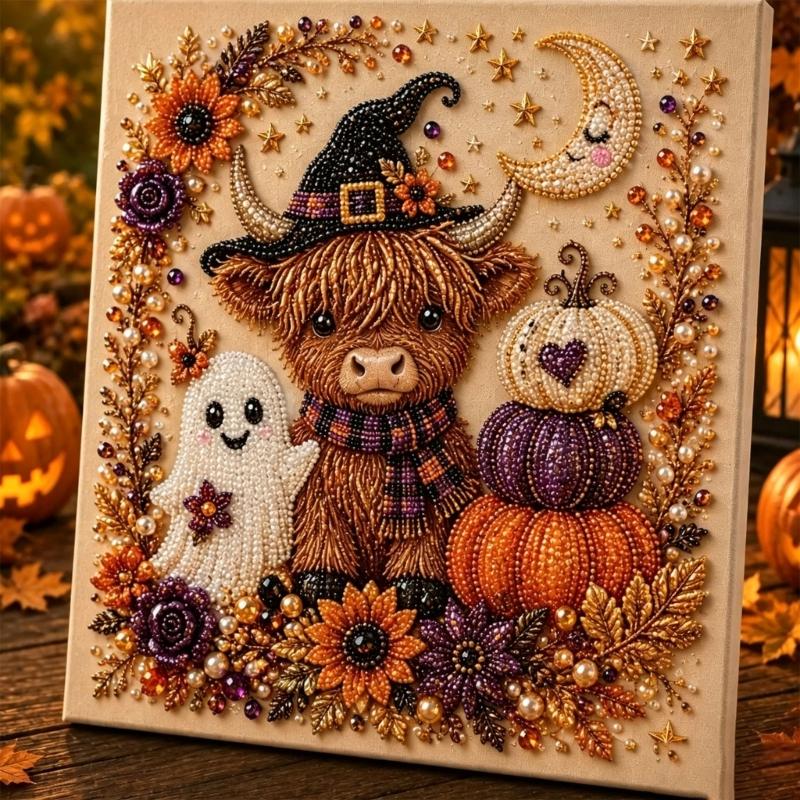 Halloween Seasonal Wall Artwork, Textured Art Panel for Shelf Styling, Party Display, Single Style Artwork for Home