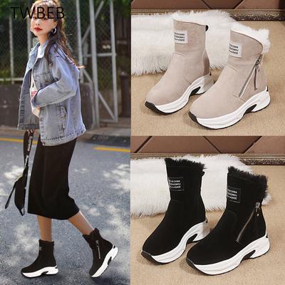 Novas Botas de Neve Femininas Casuais Esportivas de Cano Baixo com Zíper Lateral e Bico Redondo para o Inverno, Botas com Forro Adicional para Aquecimento