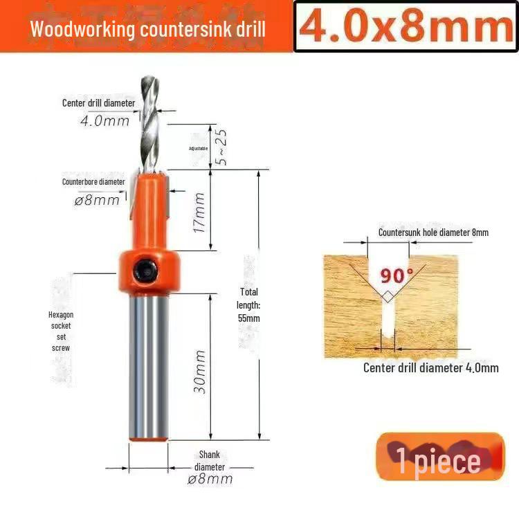Woodworking Countersink Drill with Alloy Cone Head for Screw Installation, Step Drill for Salad Drill.