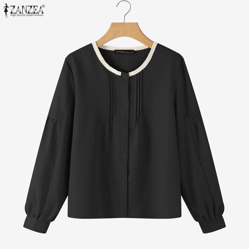 ZANZEA Women Casual Round Neck Solid Color Long Sleeve Blouse