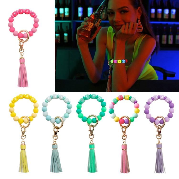 Fluorescent Silicone Beaded Keychain Car Keychain Holder Keys Ring with Tassel