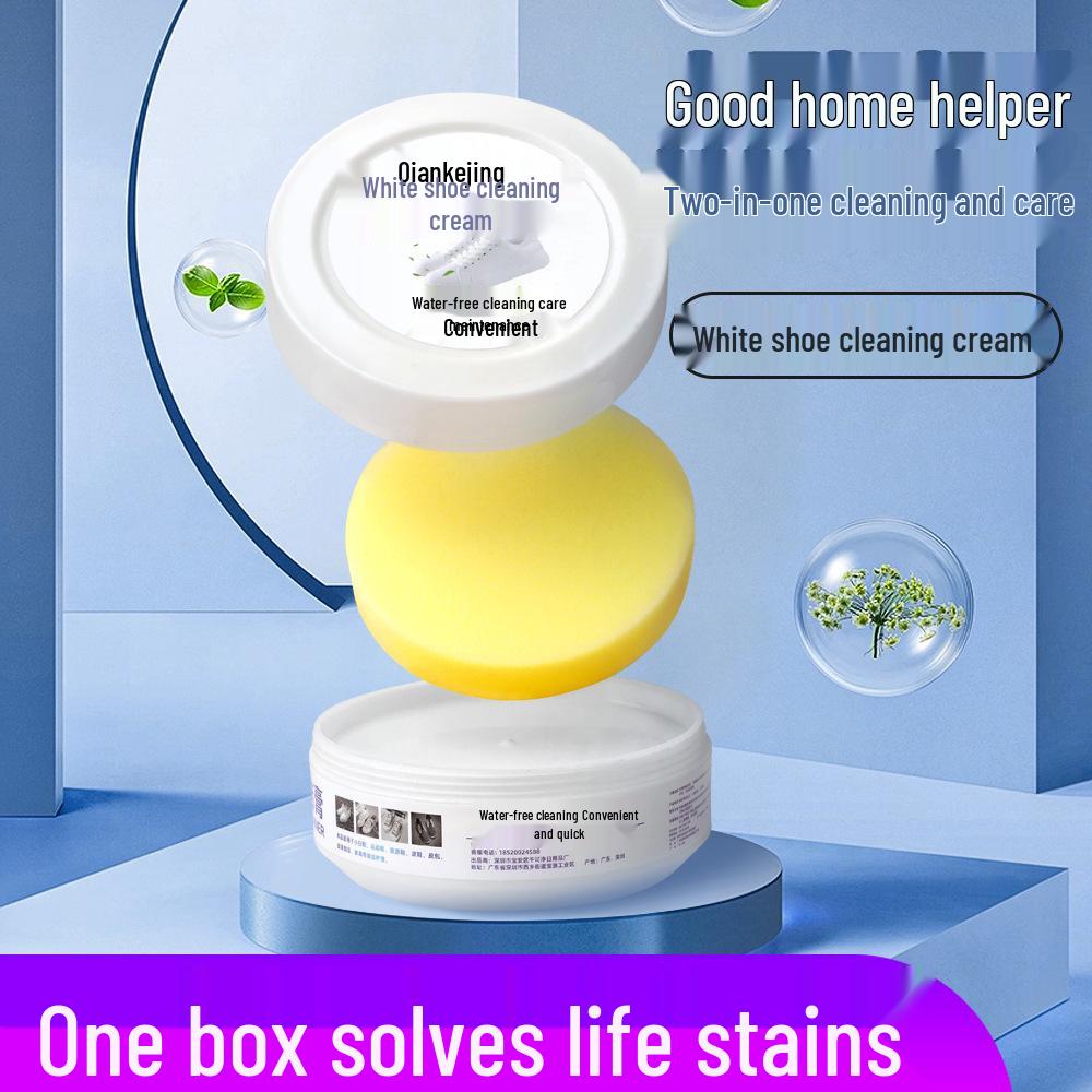 White Shoe Whitening & Cleaning Cream with Brush - No-Wash Shoe Polish and Yellowing Remover.