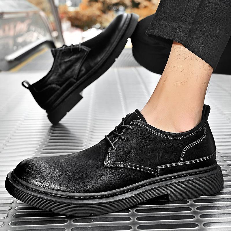 Leather shoes men's business casual soft sole large size non-slip breathable versatile leather lace-up men's shoes big head shoes block shoes