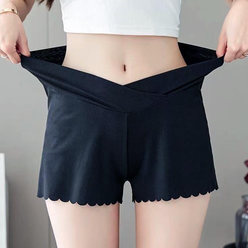 

Летние защитные шорты из ледяного шелка для беременных - Низкая посадка, Свободный крой, Большой размер, Защита от просвечивания, Подходят для ношения на улице 2XL (145-165 jin) чёрный