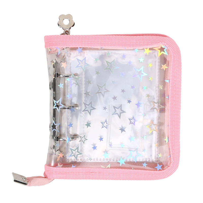 Mini 3-hole PVC Loose Leaf Notebook With Zipper and Edging Hand Account Book Photo Album Guka idol Small Card Star Storage Book