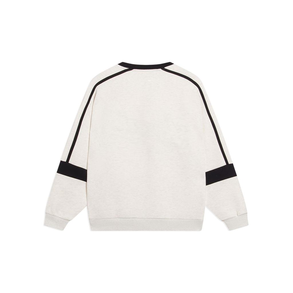 Li-Ning Color Block Letter Logo Print Loose Fit Round Neck Long Sleeve Sweatshirt Unisex sweatshirt Flower-Gray Tile-Gray AWDT335-1