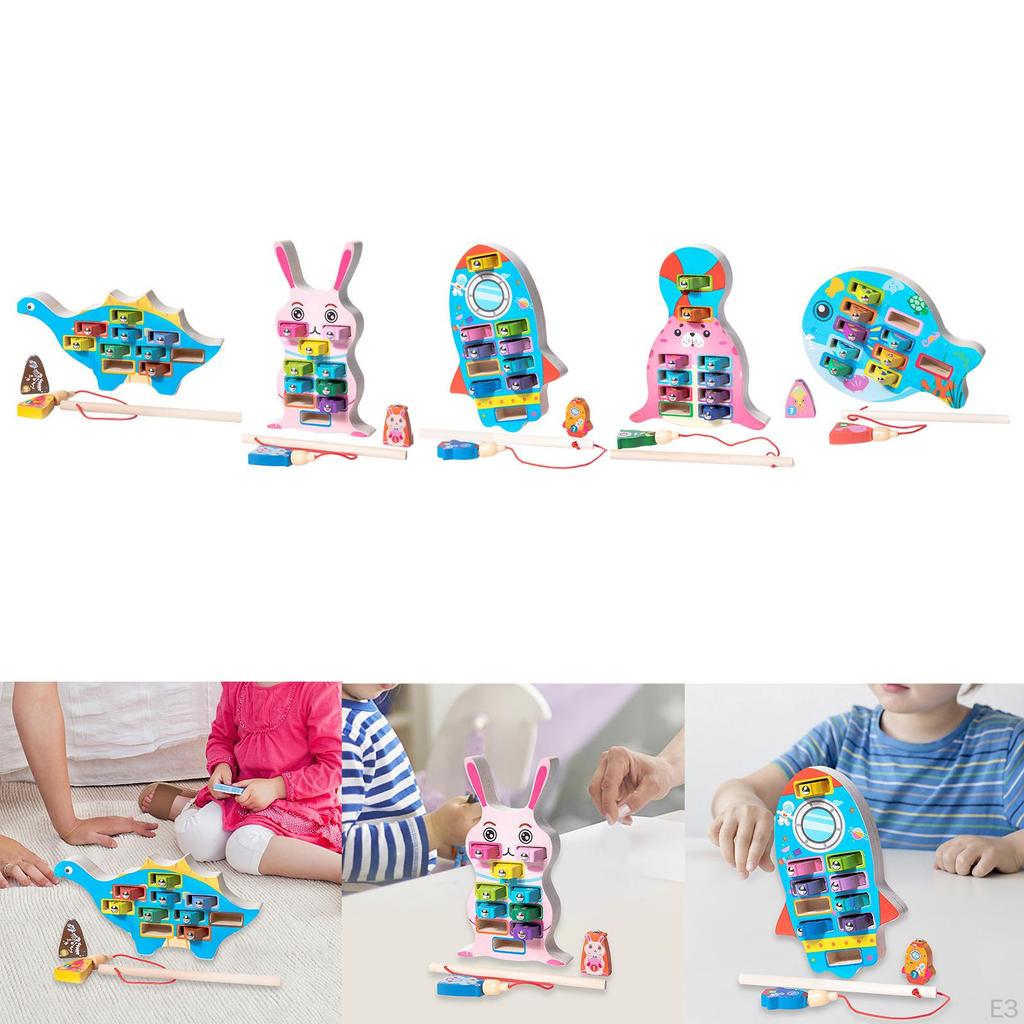 Magnetic Wooden Fishing Game Learning Preschool for Kids Children Boys Girls Dinosaur