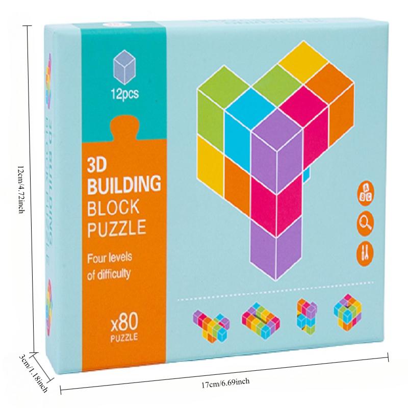 Educational Wooden 3D Cube Building Blocks Puzzle Logical Reasoning Spatial Thinking Early Toy for Kids