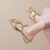Gentle Fairy Wind Cool Slippers Bow Open Toe Word with Thick Heel Slippers Female Summer