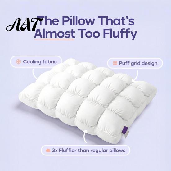 Ventilated Sleep Pillow Puff Cooling Pillow, Soft Breathable Quilted Sleeping Machine Comfortable Head Cushion Washable, Fluffy Cloud-like for