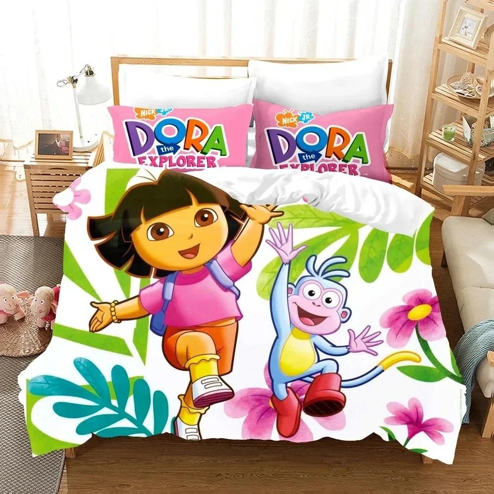 

Комплект постільної білизни 3D-мультфільми DORA EXPLORER Одномісний комплект постільної білизни King Size Kawaii Комплект постільної білизни для дорослих і дітей. EU Double 200x200cm