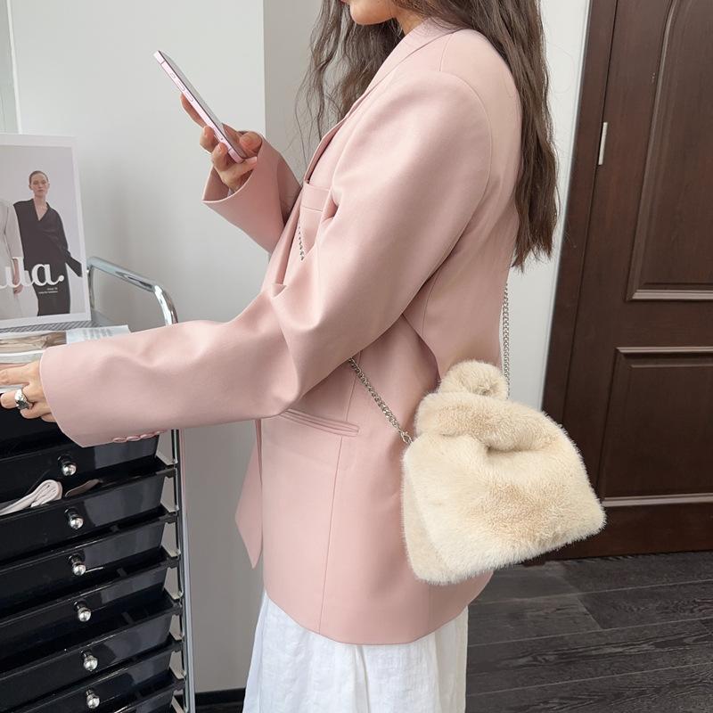 Solid Color Women's Plush Vest Handbags Portable Faux Fur Ladies Bucket Crossbody Bags Casual Lightweight Female Shoulder Bag