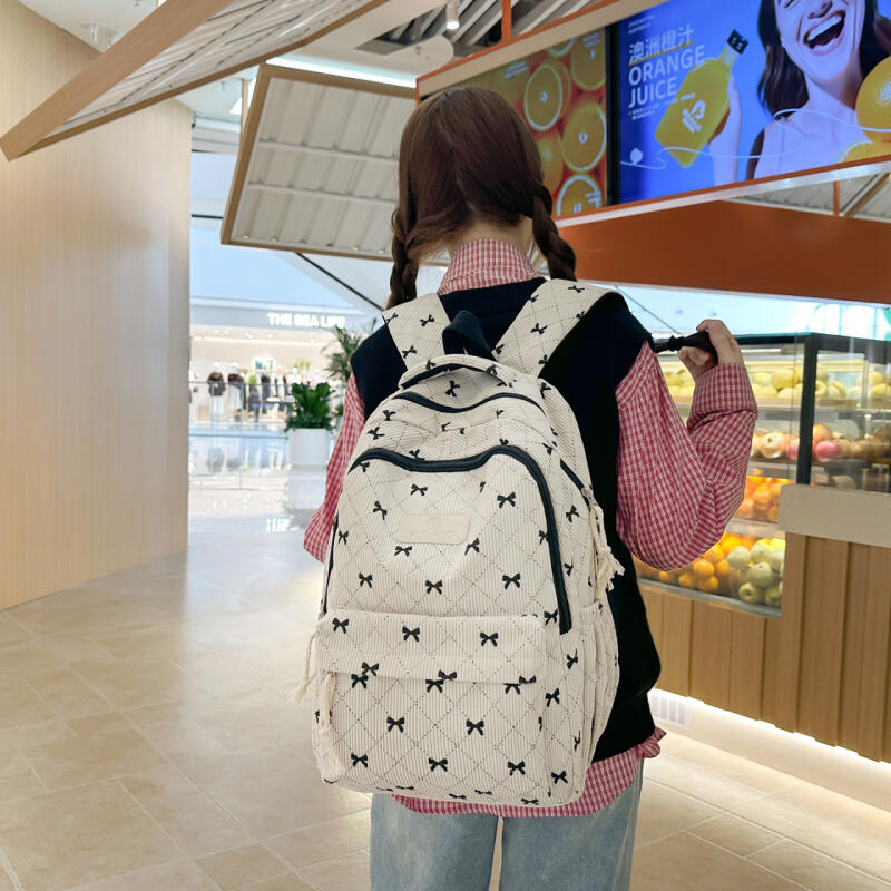 Rucksack Cord Schultasche Schleife bedruckt Leichtgewicht Großes Fassungsvermögen Reise-Rucksack