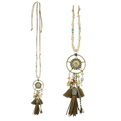 [Q5937] - Beige 'Boho' Long Necklace (dreamcatcher) - 90 Cm - 16x5 Cm