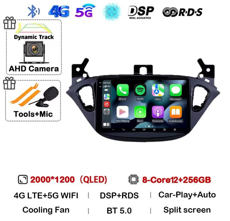 Android 14 Carplay Auto WIFI+4G For Opel Corsa E 2015-2019 For Opel Adam 2013-2016 Car Radio GPS Multimedia Video Player Stereo