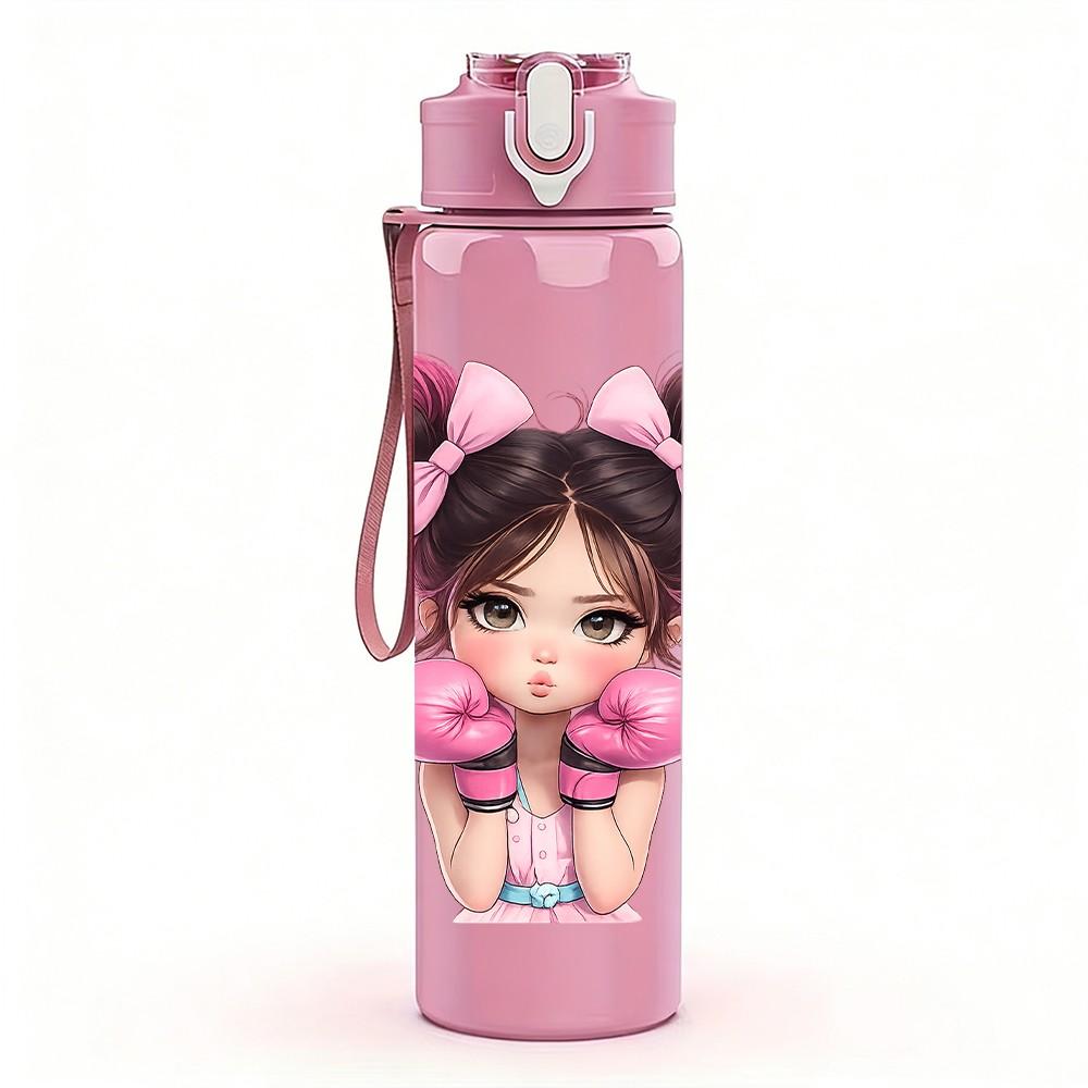 1PC Cute Girl Two Ponytails Portrait Print 750ml Color Plastic Sports Water Bottle Leakproof Flip Straw Lid Suitable for Sports Office Home Use