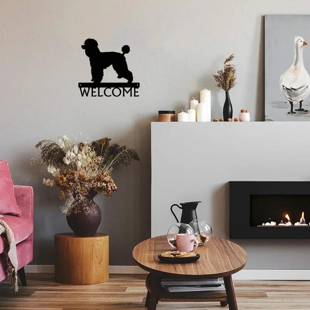 Poodle Dog Welcome Sign - 12 Inch Wide Metal Wall Art Storage Rack,  Charming Décor for Poodle Lovers and Home Entrances