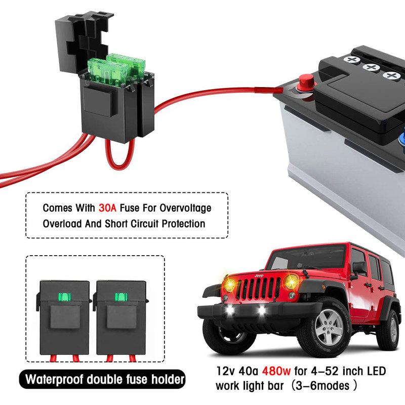 Firedrake LED Car Headlight Harness Switch Kit Off-road Vehicle Work Light Relay Cable Wire For Truck Boat 480W 16V 3m Wire Kit