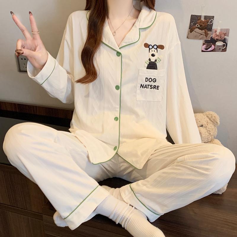 Cute Flying Dog Imitation Cotton Pajamas Women's Spring New Long Sleeve Cute Student Two-piece Loungewear