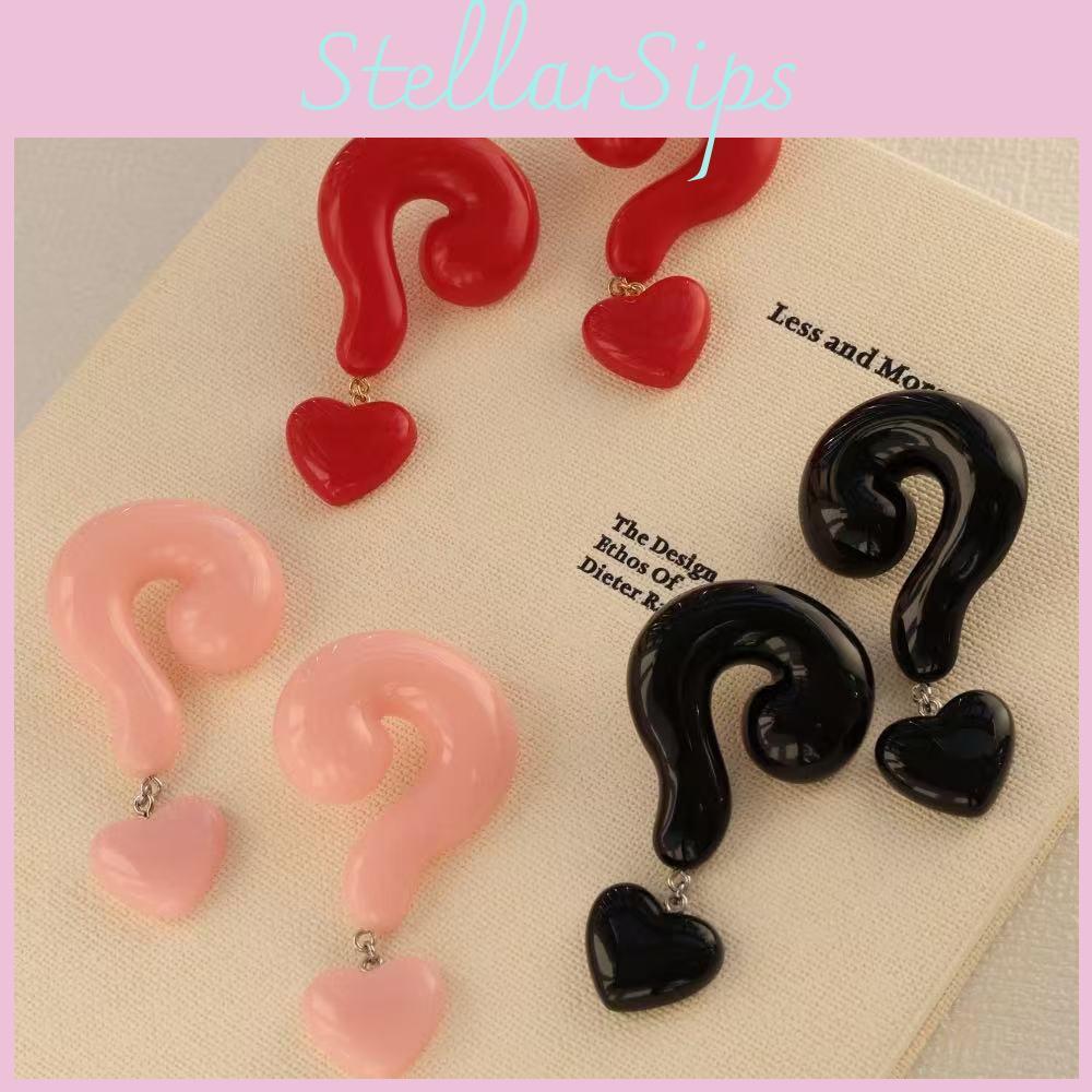 Bold And Chic Red Heart Shape Earrings With Unique Question Mark Design For Trendy Fashionistas