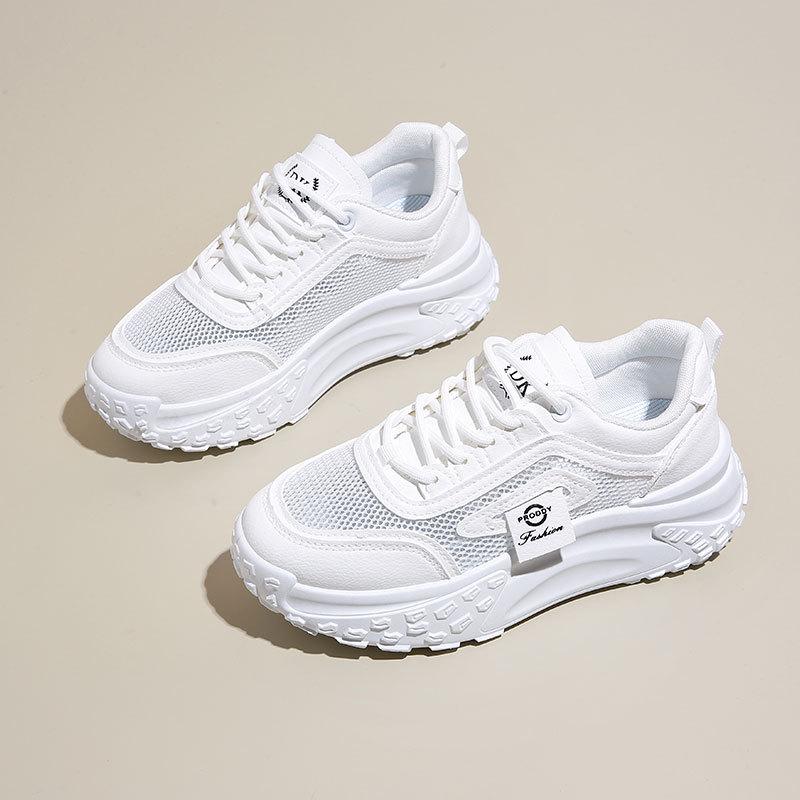 

Туфли на платформе белые женские 2025 года новые популярные весенние спортивные туфли для отдыха с эффектом похудения для папы, летние дышащие сетчатые 40