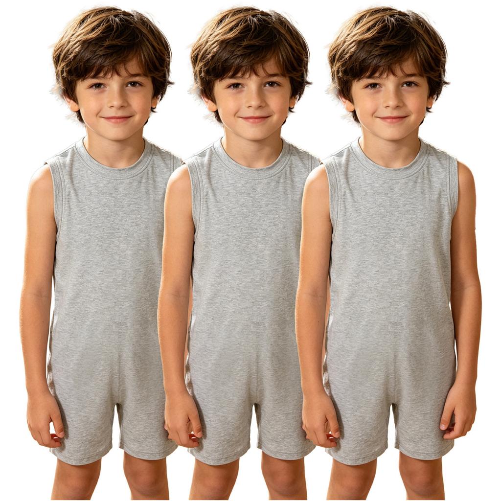3Pcs Kids Special Needs Adaptive Jumpsuit Round Neck Sleeveless Back Invisible Zipper Solid Color for Easy Dressing Daily Care