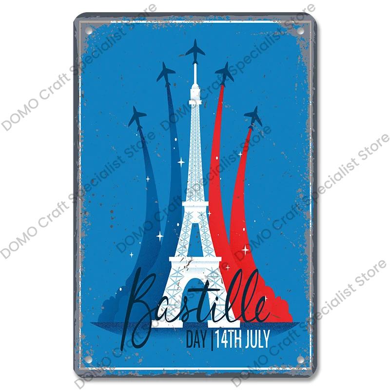 Vintage Paris City of Love Bastille Day Metal Tin Sign  French Wall Decor for Cafe Living Room Home  Retro Poster Plaque for Uni