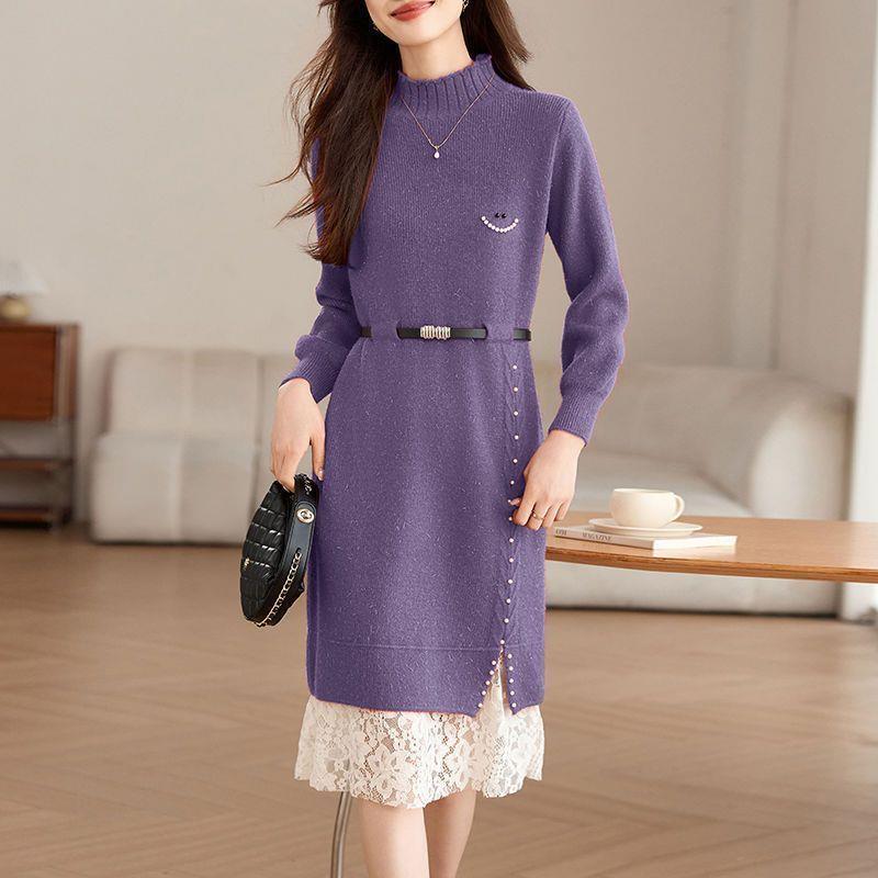 

Trendy Red Knit Rooster Dress - Plus Size, Lace Details, Women s Fall/Winter Collection S