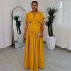 Damen Elegantes Afrikanischer Stil V-Ausschnitt Maxikleid, Kordelzug Hohe Taille Schlankmachendes Langes Formelles Abendpartykleid für Damen
