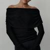 Spring Autumn Women's Sexy Off-shoulder Knitted Sweater Slim Stretch Long-sleeved Pullover Knitted Sweater