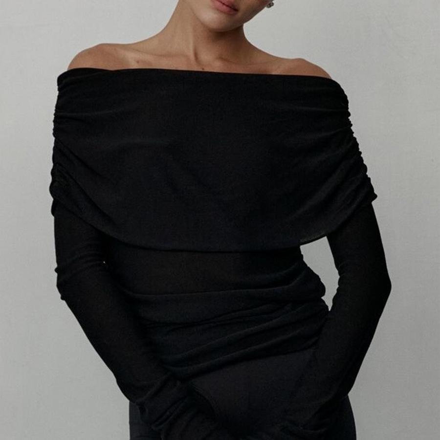 Spring Autumn Women's Sexy Off-shoulder Knitted Sweater Slim Stretch Long-sleeved Pullover Knitted Sweater