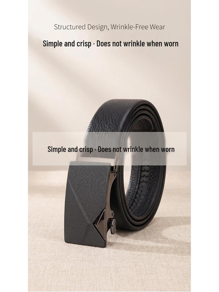 Men's Genuine Leather Automatic Buckle Belt - Top Layer Cowhide, Alloy, Fashionable, Versatile, Casual.