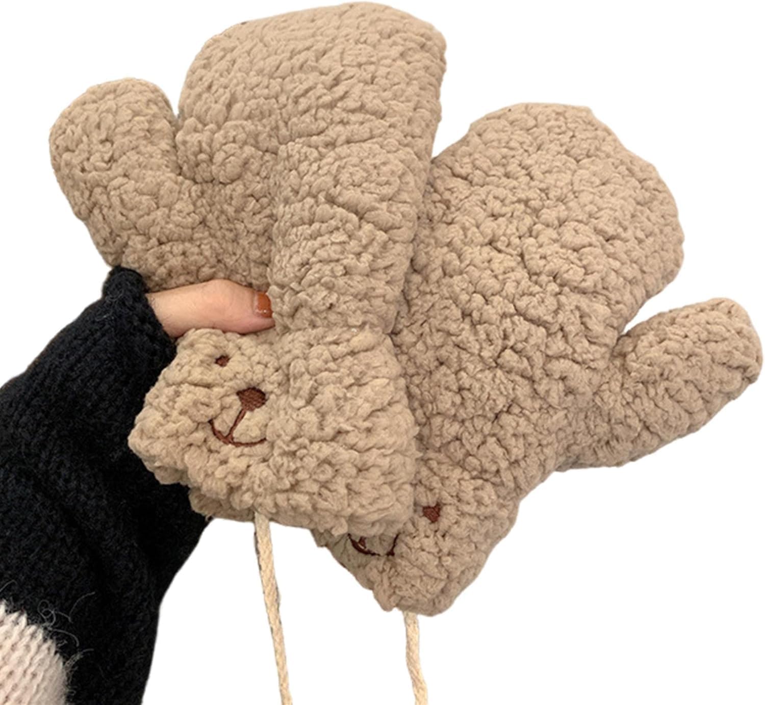 

A pair of girls plush cute bear claw warm baseball gloves, soft, suitable for anime cosplay, plush Christmas party accessories for women Einheitsgröße хакі