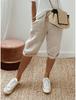 Pantaloni scurți casual din amestec de bumbac și in cu talie elastică și buzunare