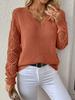 V-Neck Crochet Jacquard Sweater: Women's Loose Fit, Long Sleeve Pullover for Spring & Autumn