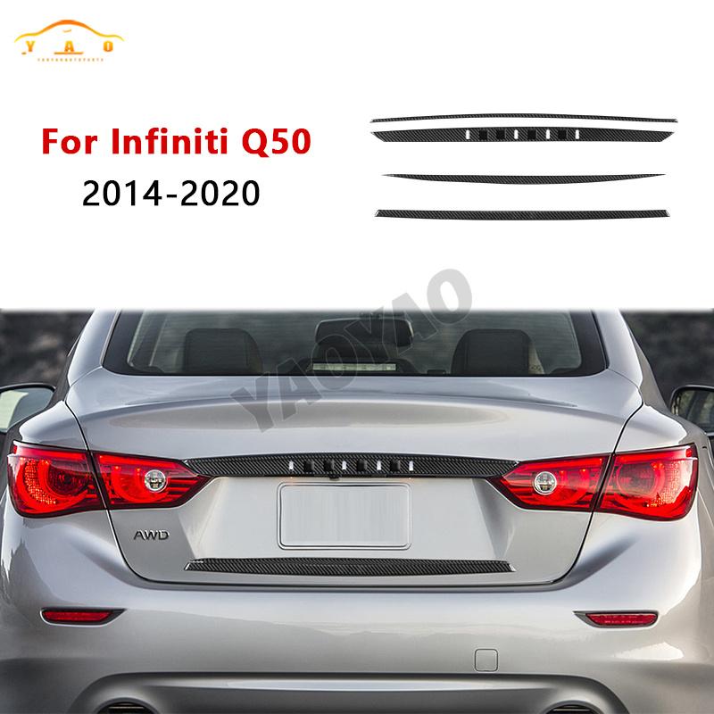 Car Accessories Trunk Decorative Strip Modified Exterior Trim Cover Soft Sticker Carbon Fiber For Infiniti Q50 2014-2020