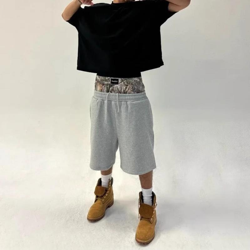 Unisex Y2K Camouflage Double Waist Shorts Harajuku Embroidered Leisure Sport Short Women Hip Hop High Waist Streetwear Pants