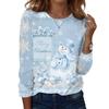 Women's Fashion Christmas Print Crewneck Long Sleeve Pullover Top for Casual Holiday Wear