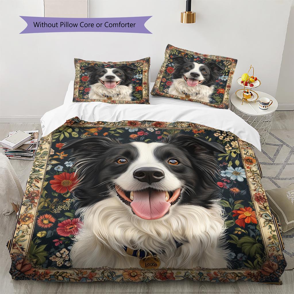 Border Collie Pattern Bedding Home Decoration Birthday Gift (1 * duvet cover + 2 * pillowcase, without core)
