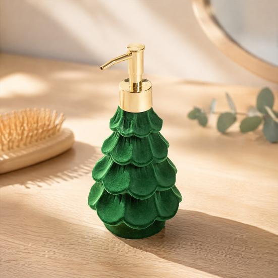 Small Christmas Gifts for Friends Tree Soap Dispenser, Flocking Effect Refillable Lotion Unique Shampoo Dispenser Home Pump Bottle, Reusable Bathroom