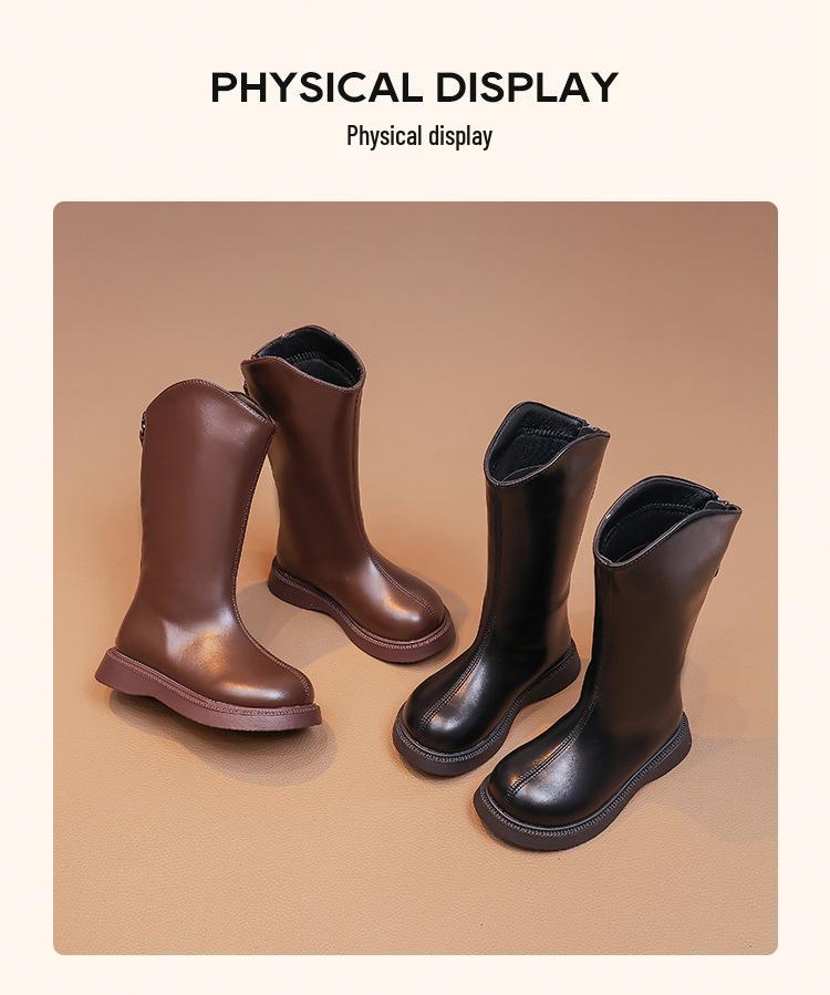 Girls' Knee-High Leather Boots 2025 - Fleece-Lined Autumn/Winter Martin Boots