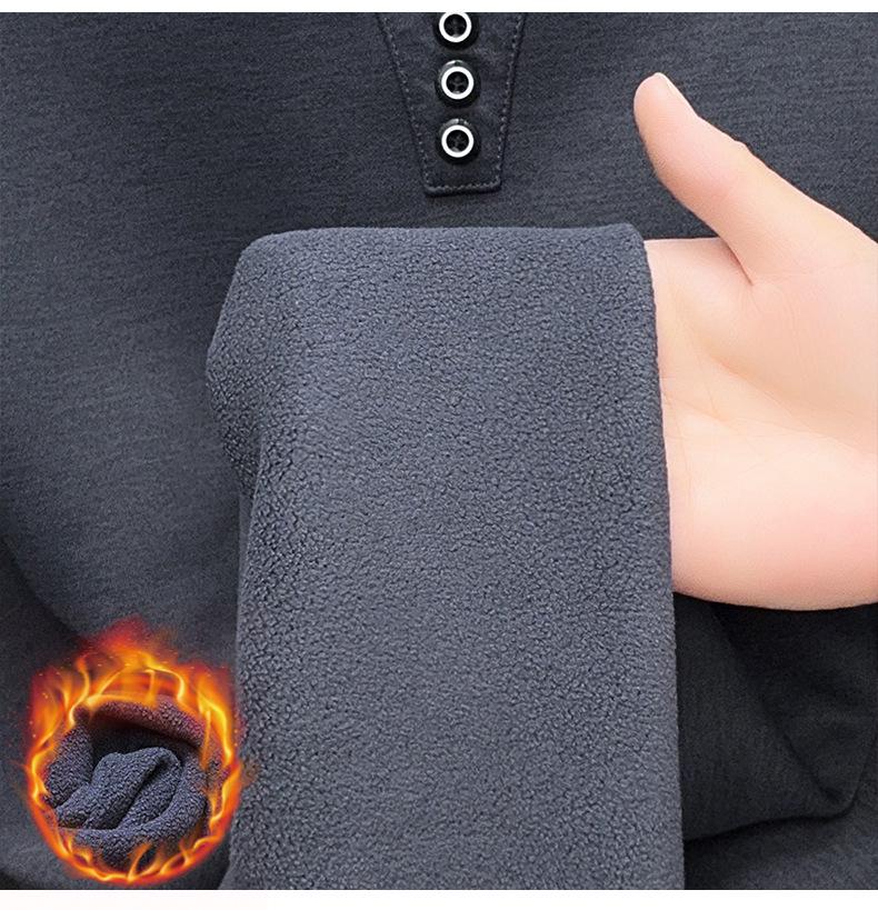 2025 Men's V-Neck Long Sleeve Plus Velvet Thickened T-shirt - Autumn/Winter, Youth Plus Size, Solid Color Base Layer