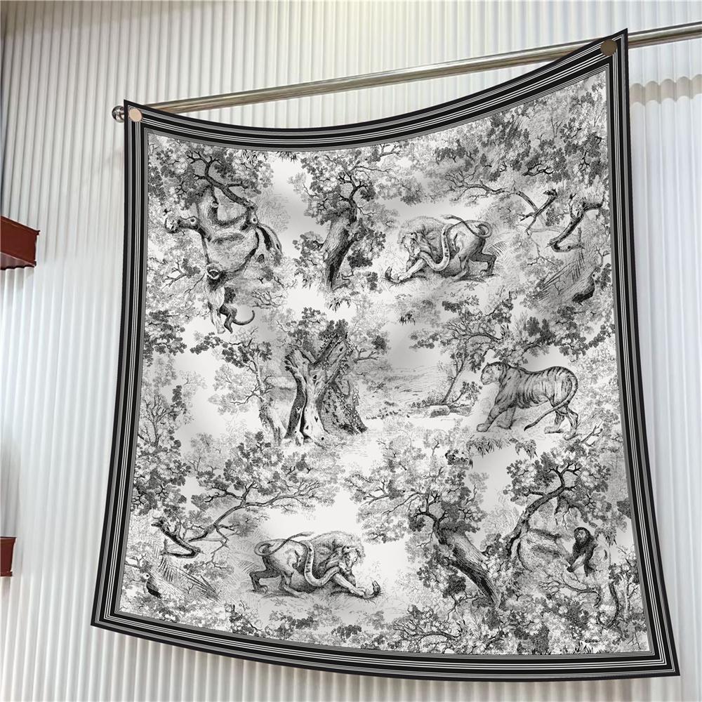 Seidenschal Damen Bedruckte Quadratische Schals Kopf-Echarpes Seiden-Foulards Femme Wickeltücher Strand-Schal Bandana Dame Hijabs 90CM