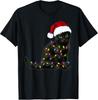 Funny Black Cat Christmas T-Shirt for Cat Lovers with Holiday Lights