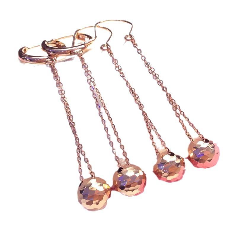 Purple Gold Glossy Shiny Laser Ball Earrings, Simple Temperament Rose Gold-Plated Earrings.
