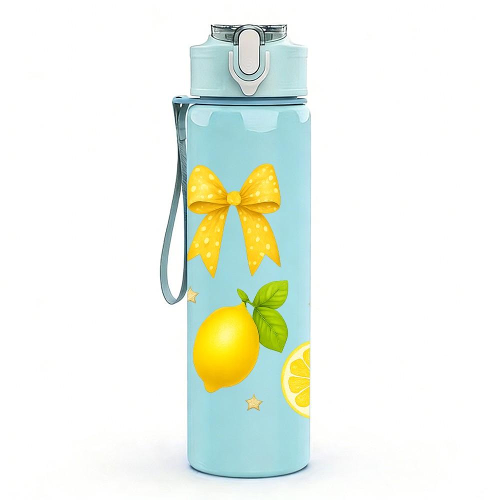 1PC Fresh Yellow Lemon Fruit Pattern 750ml Color Plastic Sports Water Bottle Leakproof Flip Straw Lid Suitable for Sports Office Home Use