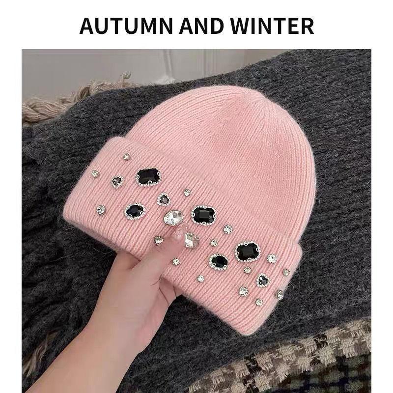 Girls Handcrafted Water Drill Wool Hat With Knit Design For Autumn Winter Kids Fashion