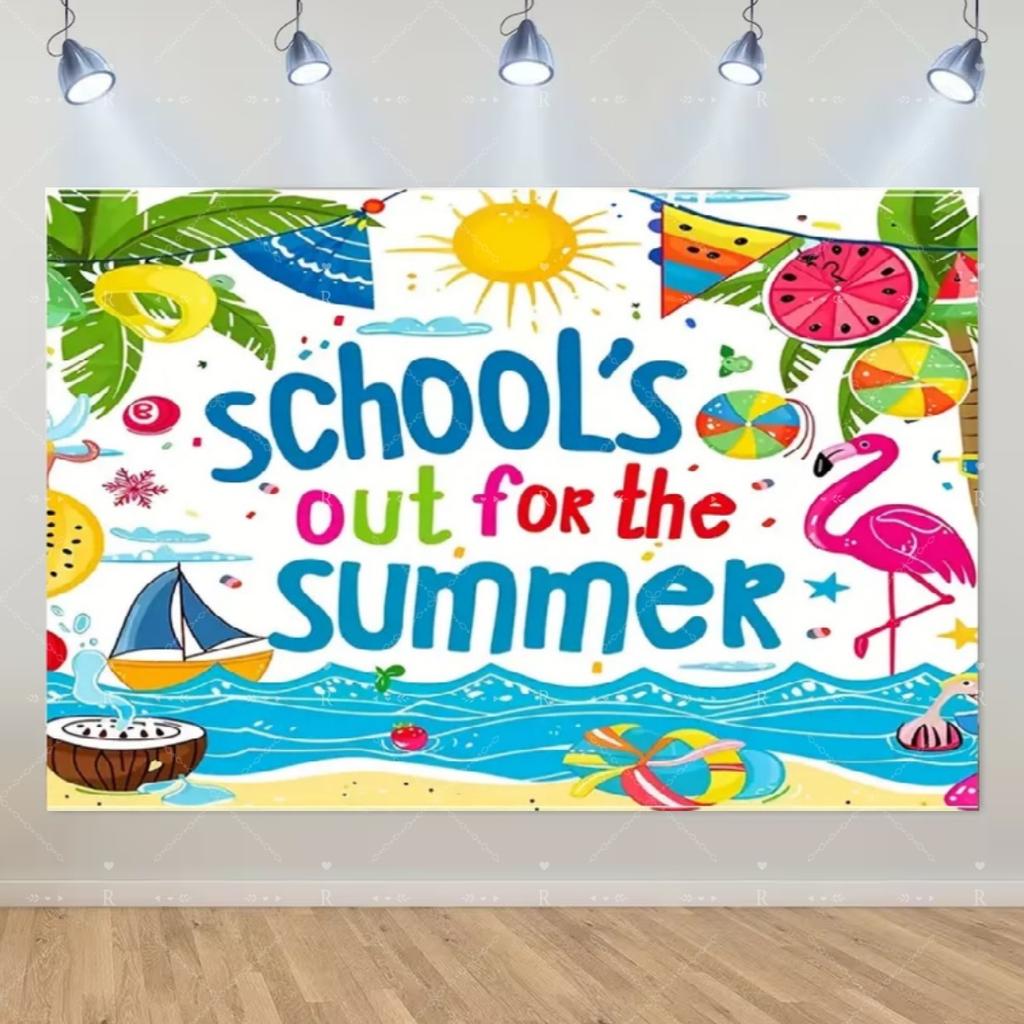 School's Out for Summer Theme Background Summer Pool Party Decoration Backdrop Baby Shower Props Photography Banner Supplies