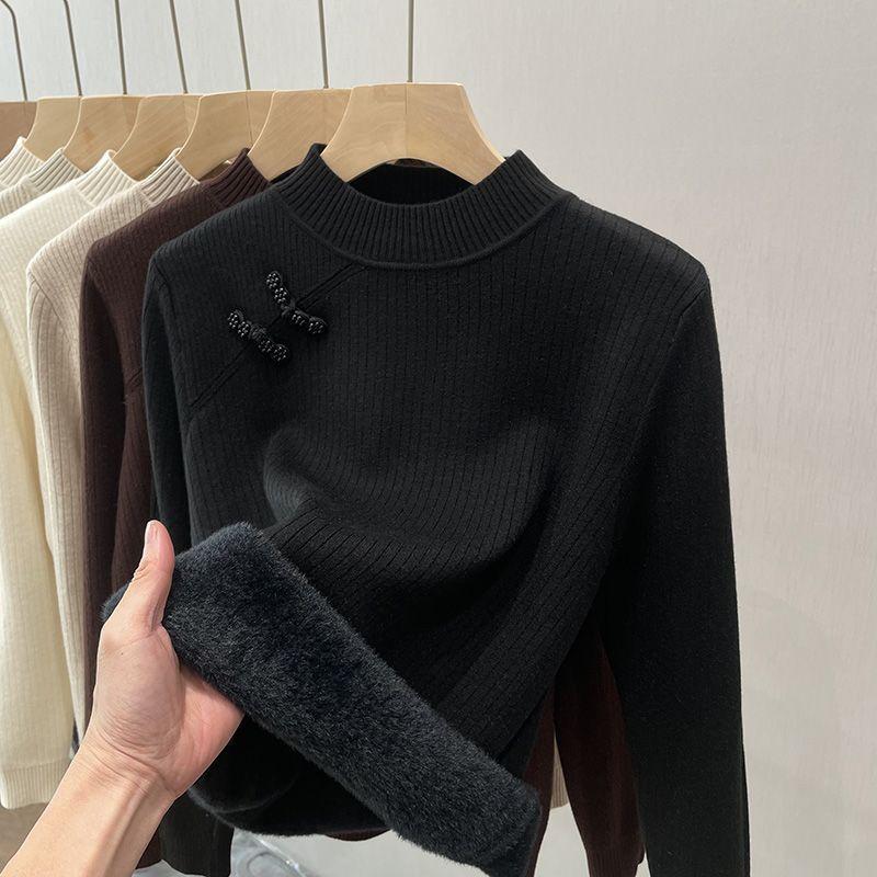 

Women s Autumn and Winter Fleece Padded Sweater for Warmth, a Half-turtleneck Wool Base Layer On the Body one size чорний